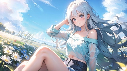 花田中享受轻风的少女