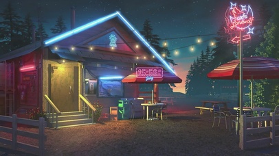 夜晚森林度假屋