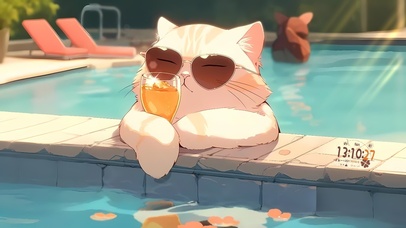 泳池酷酷的猫咪