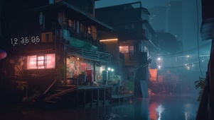 雨中霓虹小屋