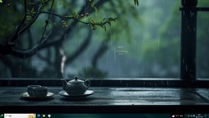 4K煮茶观雨主题