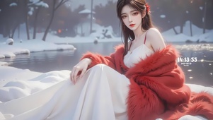 雪景湖边女神