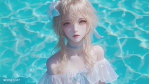 可爱泳池女孩