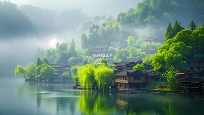 4k青山古镇河流