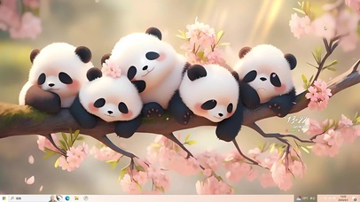 可爱树枝上熊猫