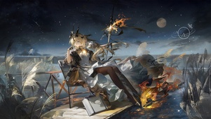 夜空下湖畔女孩