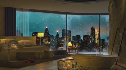 唯美治愈浪漫雪天城市房间