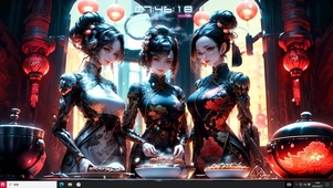 4k国风暗黑旗袍美少女3人