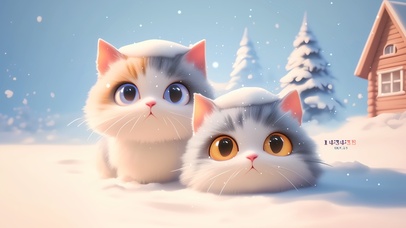 雪地里玩耍的猫咪