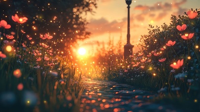 迎着夕阳小路漫步