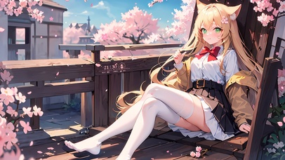 4K性感白丝樱花猫耳少女