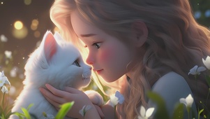 4K可爱女孩和猫咪3D(禁转)
