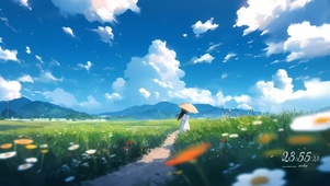 草原小路蓝天白云