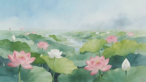 水彩晕染荷花池