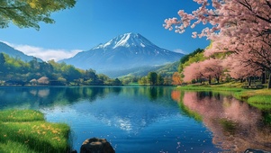 护眼春日樱花湖畔