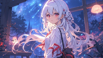 星空下的美少女