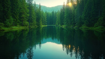 绿色护眼森林湖泊