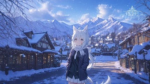 唯美雪景小狐女