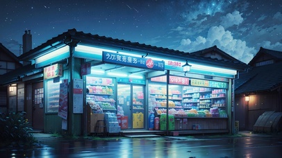4K唯美治愈星空街道便利店