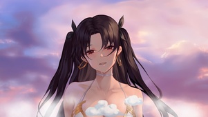 夕阳下的海边美少女