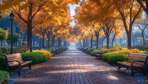 护眼清新公园落叶小道