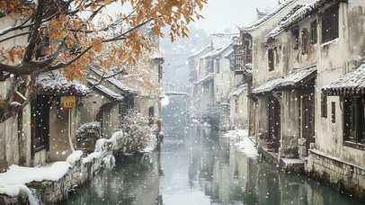 冬日古韵水乡萧瑟街景