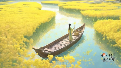 小舟行，碧波倩影醉花间