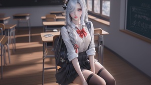 甜美可爱教室里的女孩