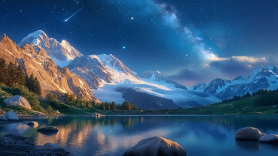 护眼山脉星空湖泊