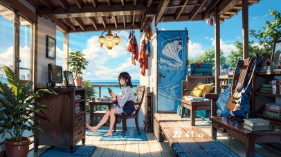 4K休闲海景房少女