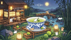 夜晚竹林嬉戏小狗