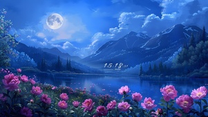 夜色花香湖泊