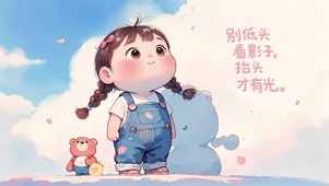 抬头有光的呆萌小女孩