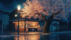 唯美雨夜落樱街道
