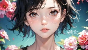 花从中的可爱少女