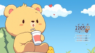 可爱小熊喝果汁