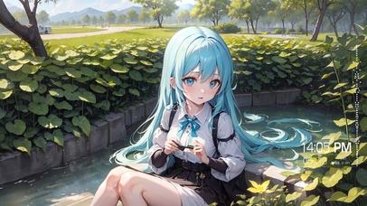 蓝发动漫清新少女