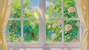 玫瑰绿植治愈窗景