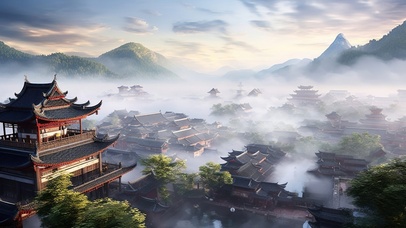 云雾缭绕的古城