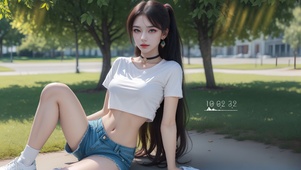 4K公园阳光长马尾运动少女