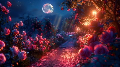 夜间玫瑰小路