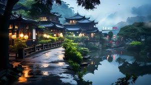 傍晚古韵阁楼	