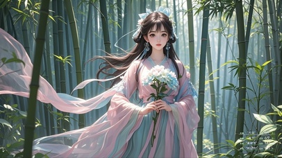 古风竹林少女