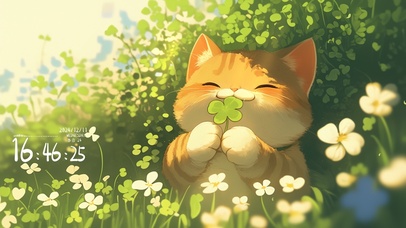 幸运草丛下的猫