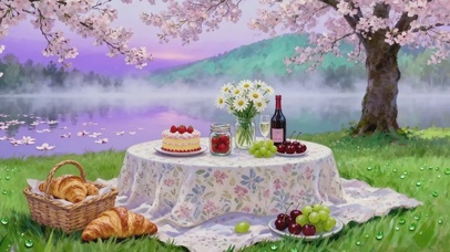 樱花湖泊野餐