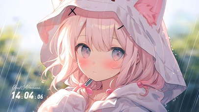 雨中猫耳可爱少女