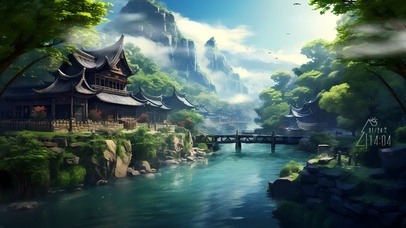 青山凉亭古桥流水