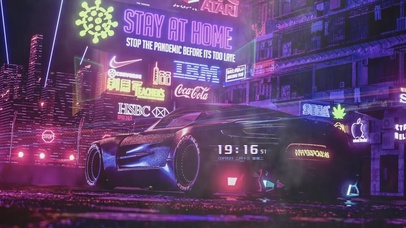 赛博朋克城市街道跑车