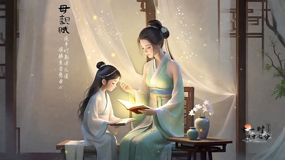 陪伴孩子读书的母亲