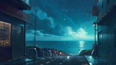 夜晚通向大海的街道